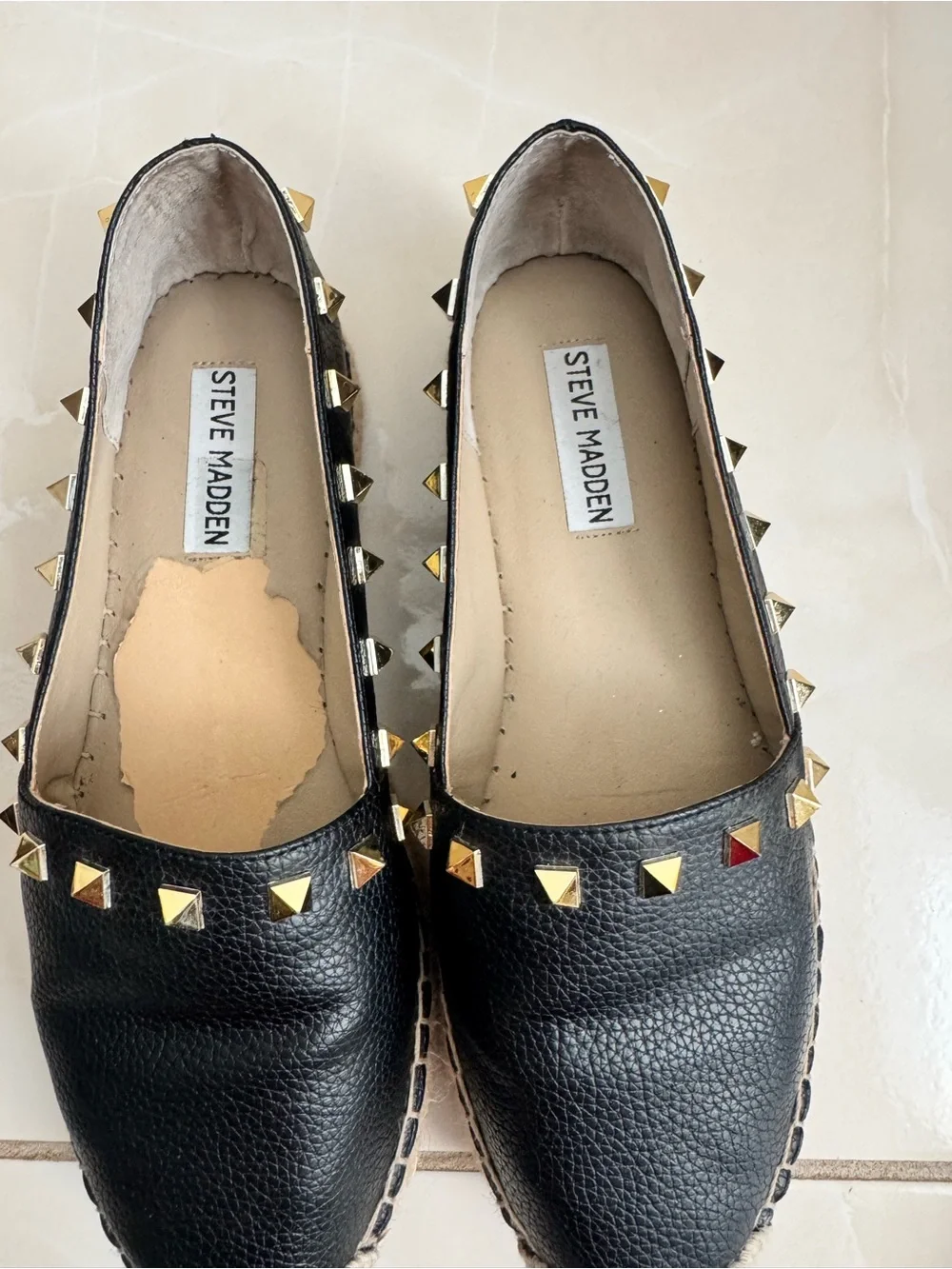 Steve Madden Black Espadrilles with Gold Stud Accents